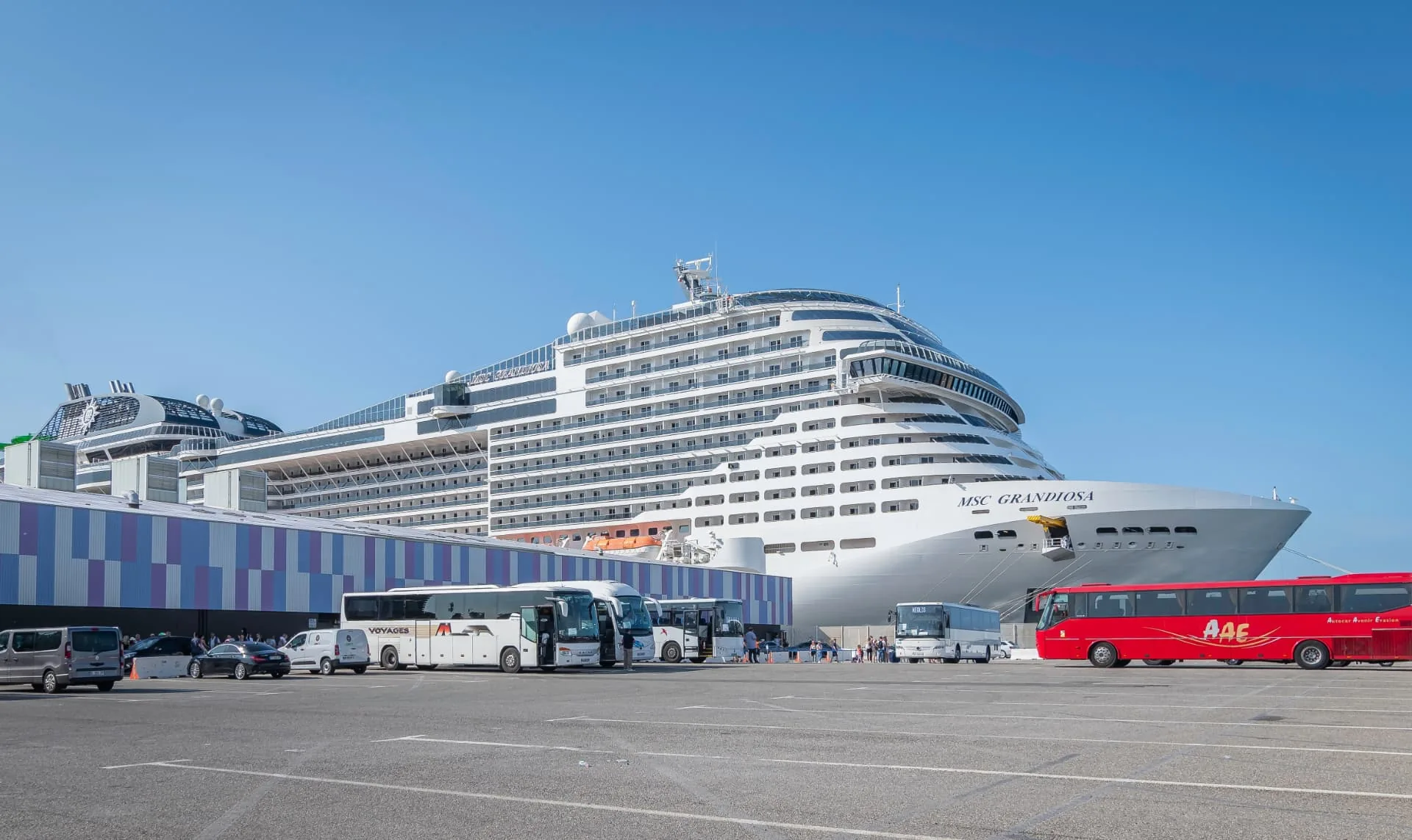 Cruise ship docked at the Brisbane Cruise Terminal where Hervey Bay Shuttle Bus Service drops passengers